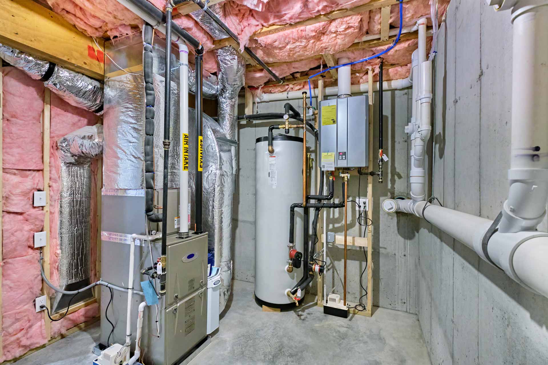 Water heater newly installed in unfinished basement