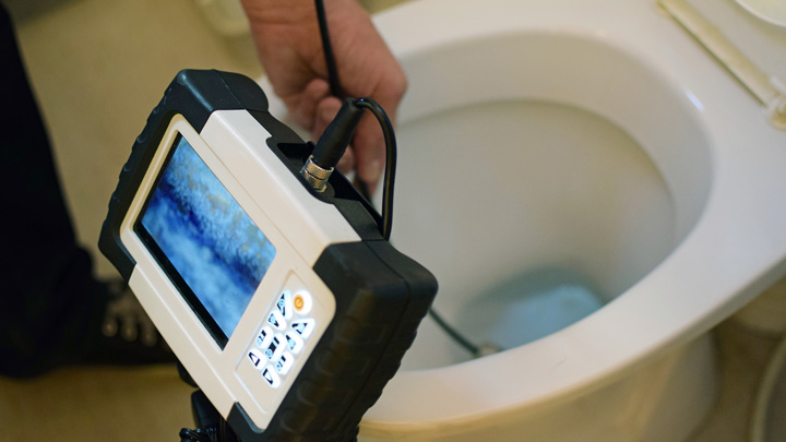 Using drain camera on a toilet