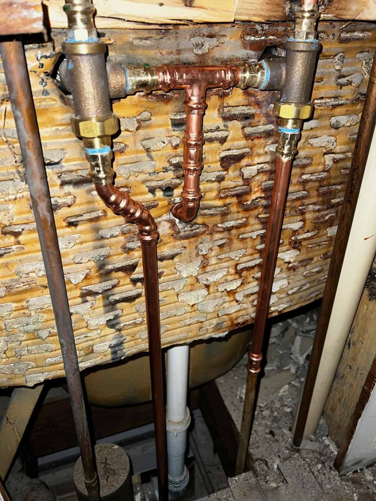 Newly installed copper pipes in home